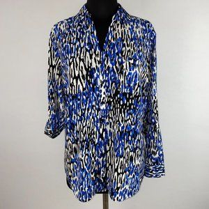 Talbots Nantucket Petites LP Multicolor Patterned Button Down Roll Tab Sleeves